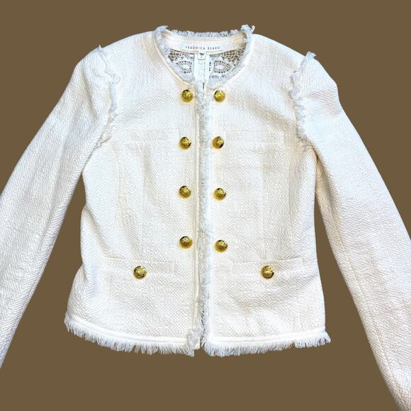 Veronica Beard Betsy Cream Lace Back Tweed Knit Blazer Size 2 - Picture 4 of 13
